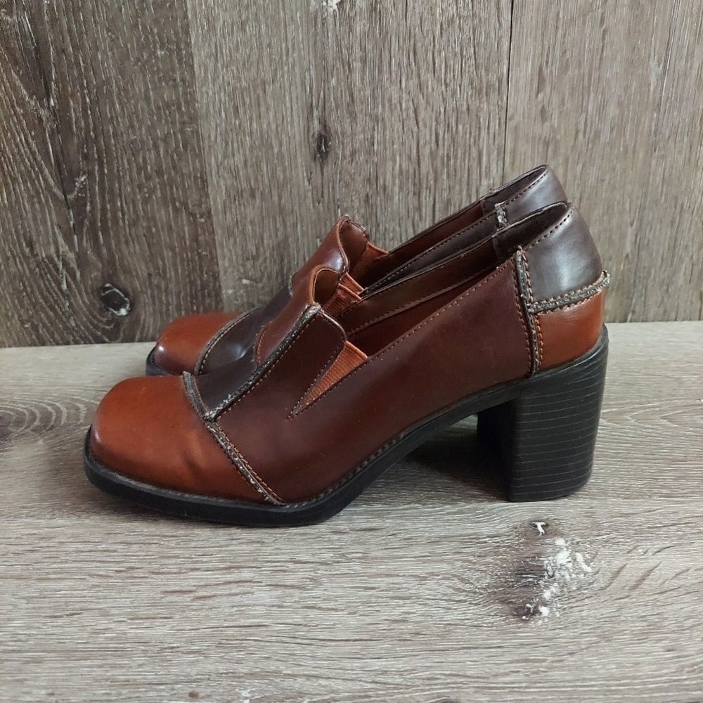 Vintage 90s Predictions Brown Patchwork Chunky He… - image 4